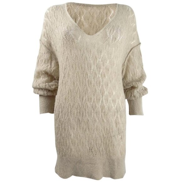 Free People Women's Sz XS Say Hello Taupe Alpaca Wool Pullover Sweater Tunic - Picture 4 of 4